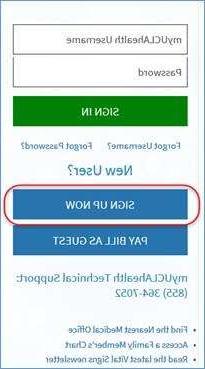 myUCLAhealth new user prompt with SIGN UP NOW button